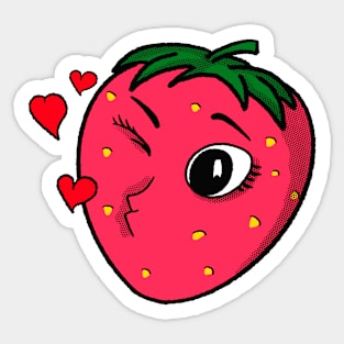 Cute Strawberry Pop Art Retro Cartoon Fruit Sticker